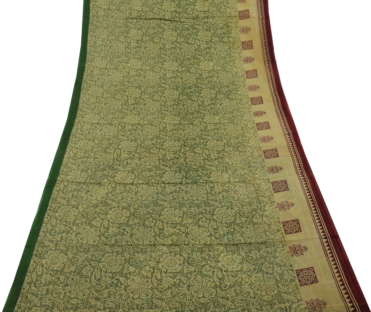 Sushila Vintage Brown Saree 100% Pure Cotton Printed Floral Soft Craft Fabric