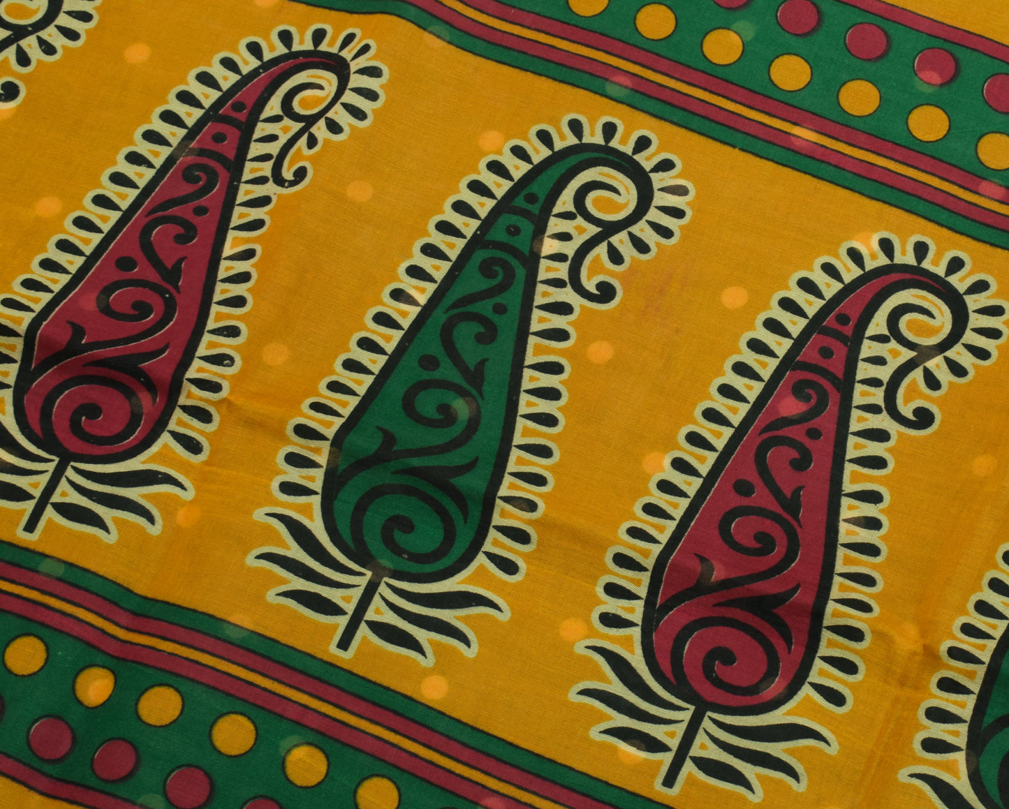Sushila Vintage Cream Saree 100% Pure Cotton Printed Paisley Soft Craft Fabric