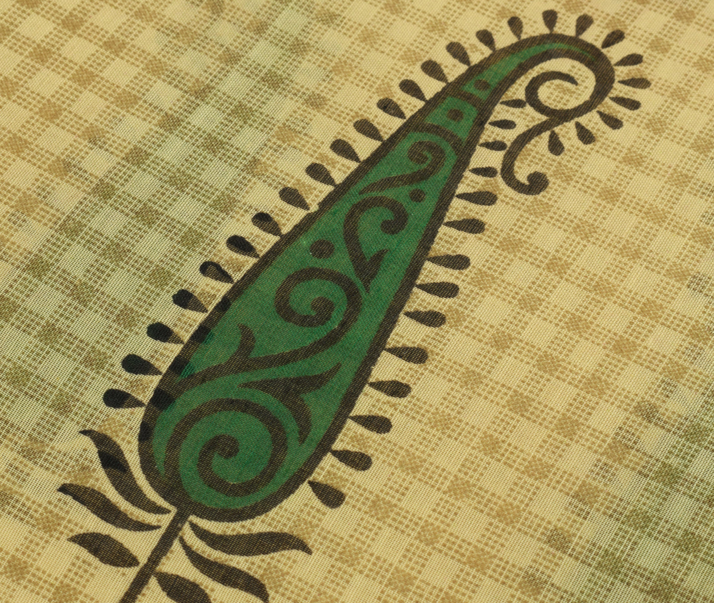 Sushila Vintage Cream Saree 100% Pure Cotton Printed Paisley Soft Craft Fabric