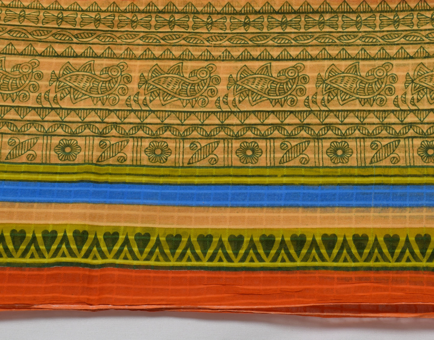 Sushila Vintage Green Saree 100% Pure Cotton Printed Birds Soft Craft Fabric
