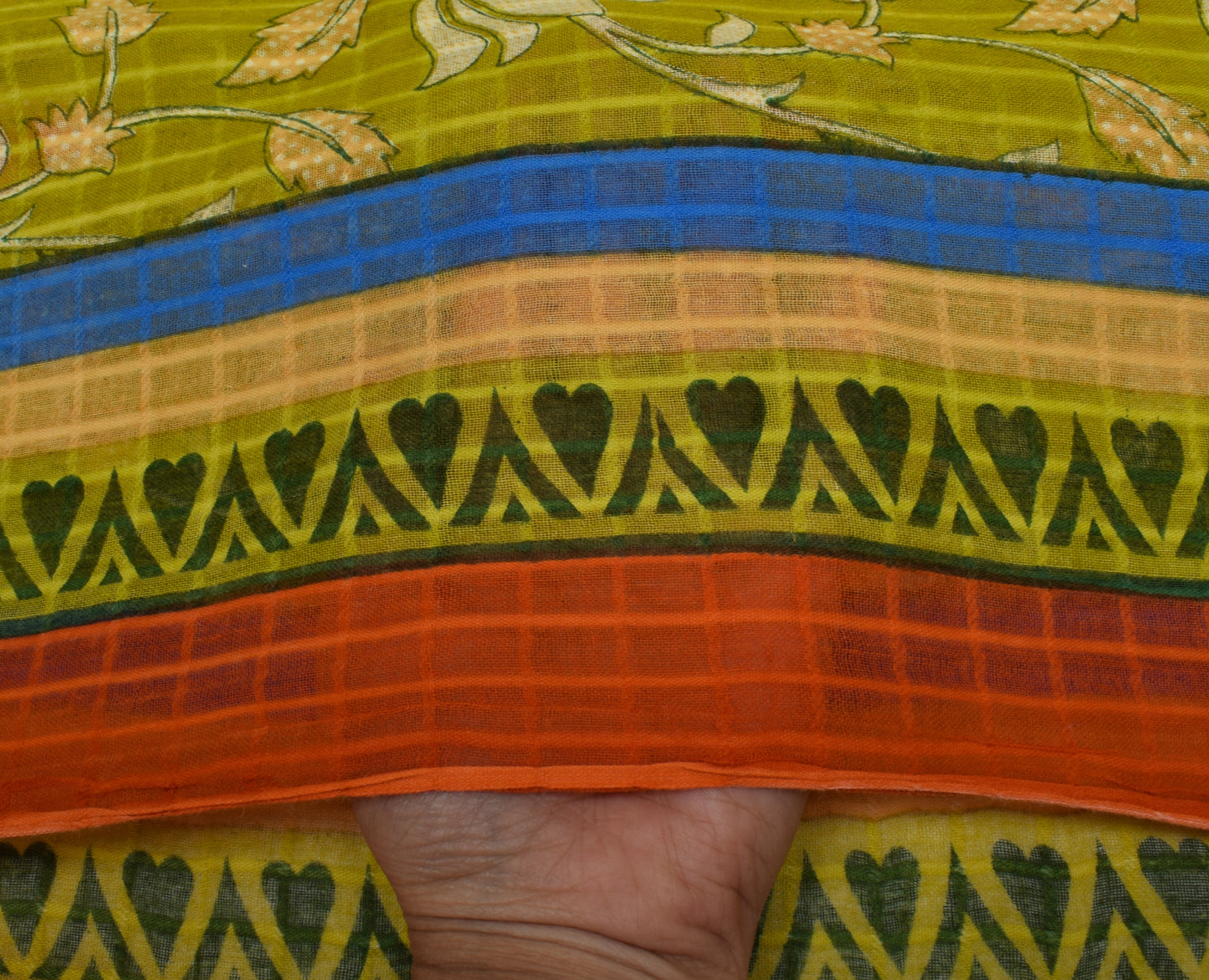 Sushila Vintage Green Saree 100% Pure Cotton Printed Birds Soft Craft Fabric