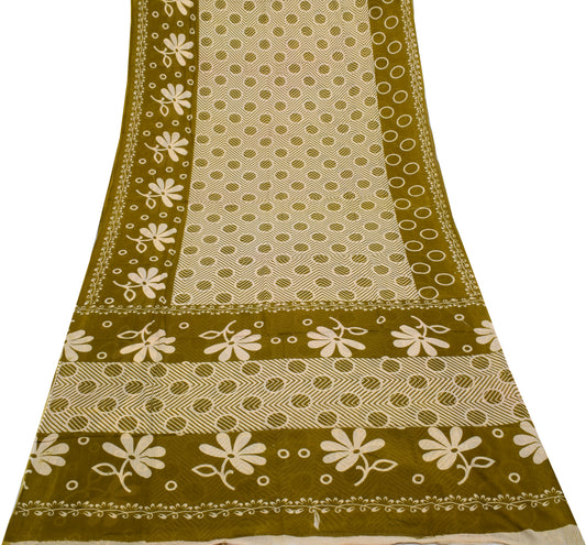 Sushila Vintage Cream Saree 100% Pure Cotton Printed Soft Craft 5 Yard Fabric