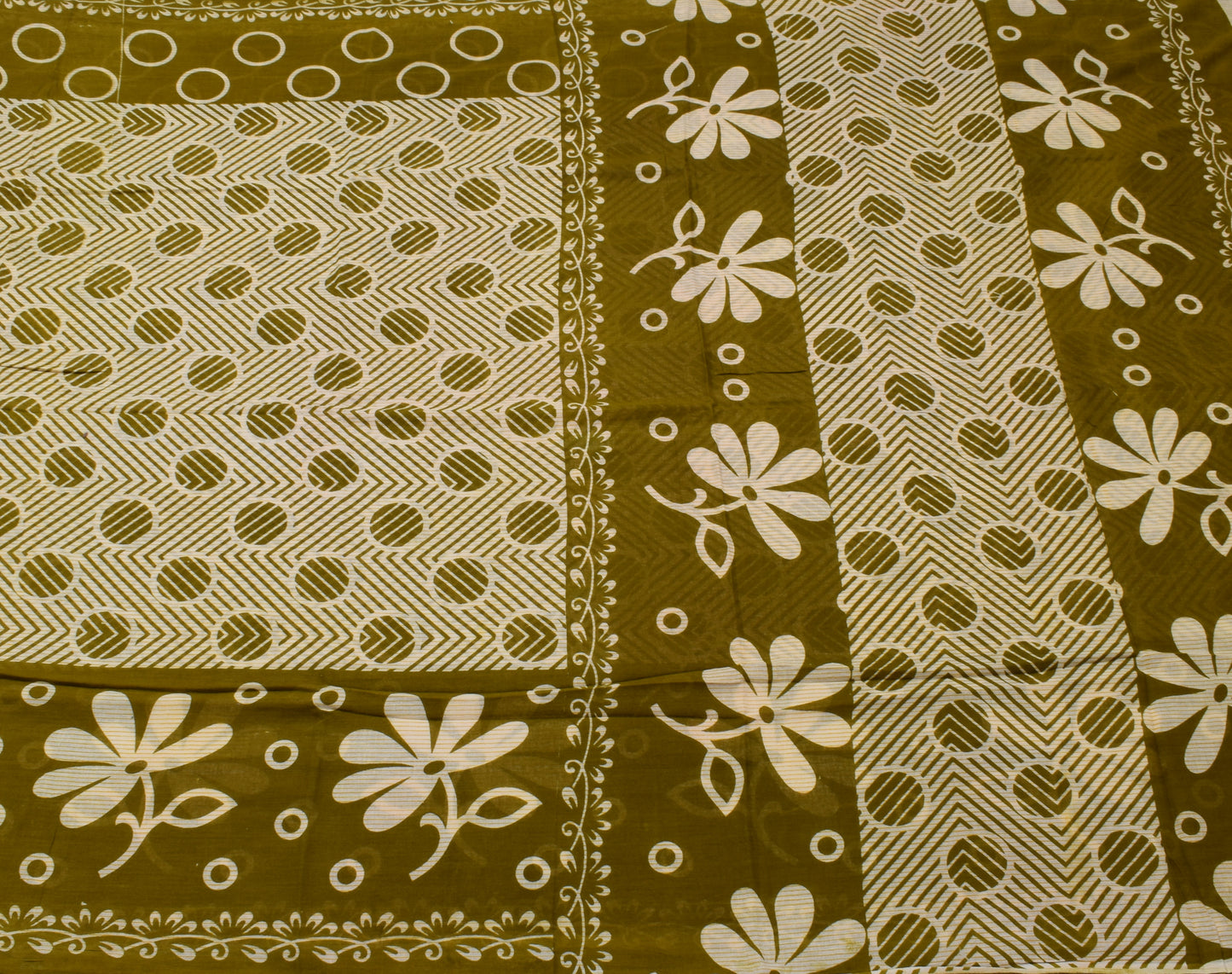 Sushila Vintage Cream Saree 100% Pure Cotton Printed Soft Craft 5 Yard Fabric