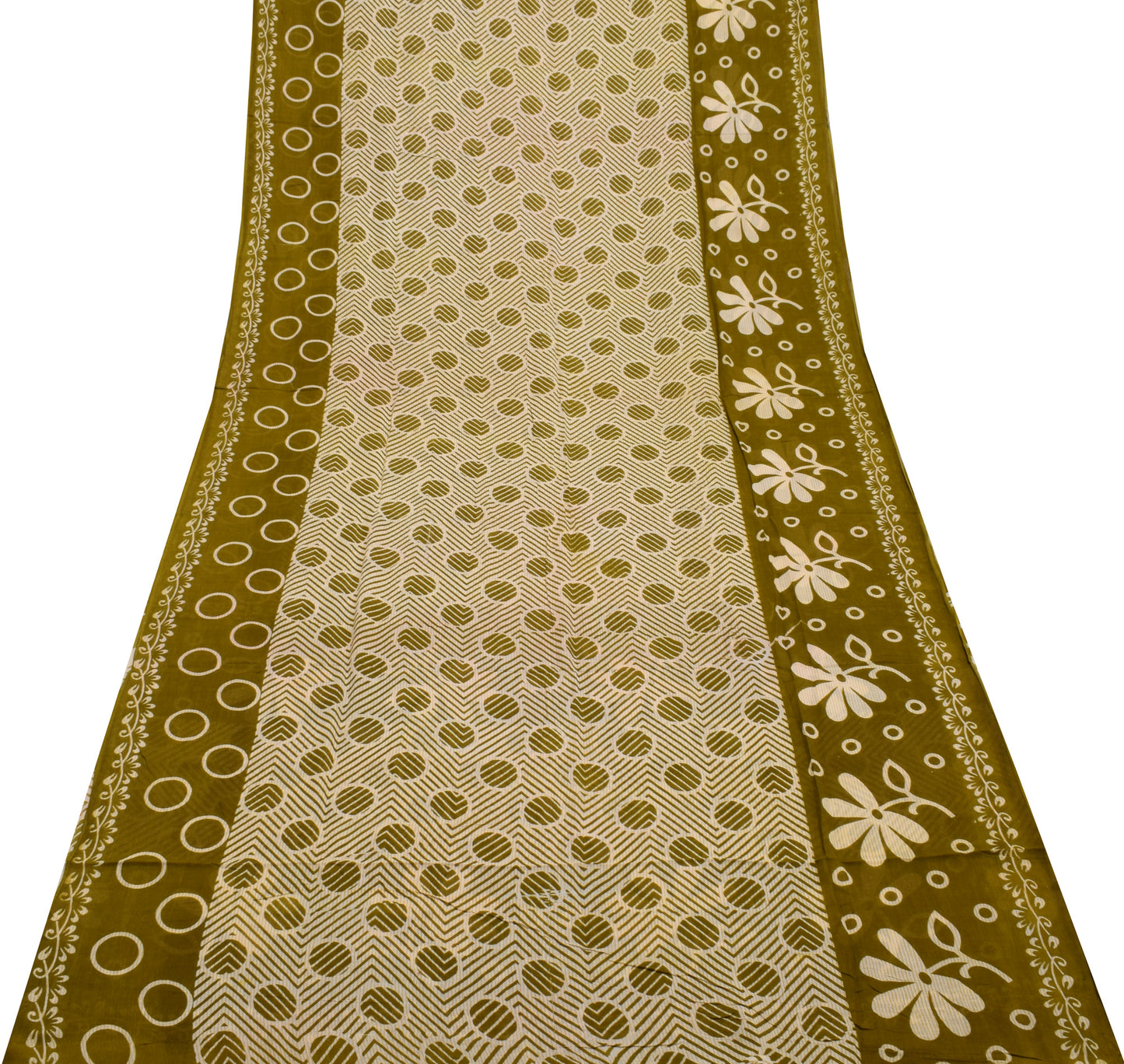 Sushila Vintage Cream Saree 100% Pure Cotton Printed Soft Craft 5 Yard Fabric