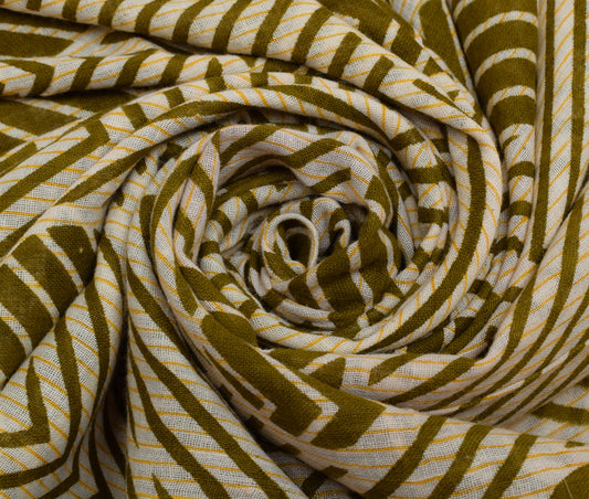Sushila Vintage Cream Saree 100% Pure Cotton Printed Soft Craft 5 Yard Fabric