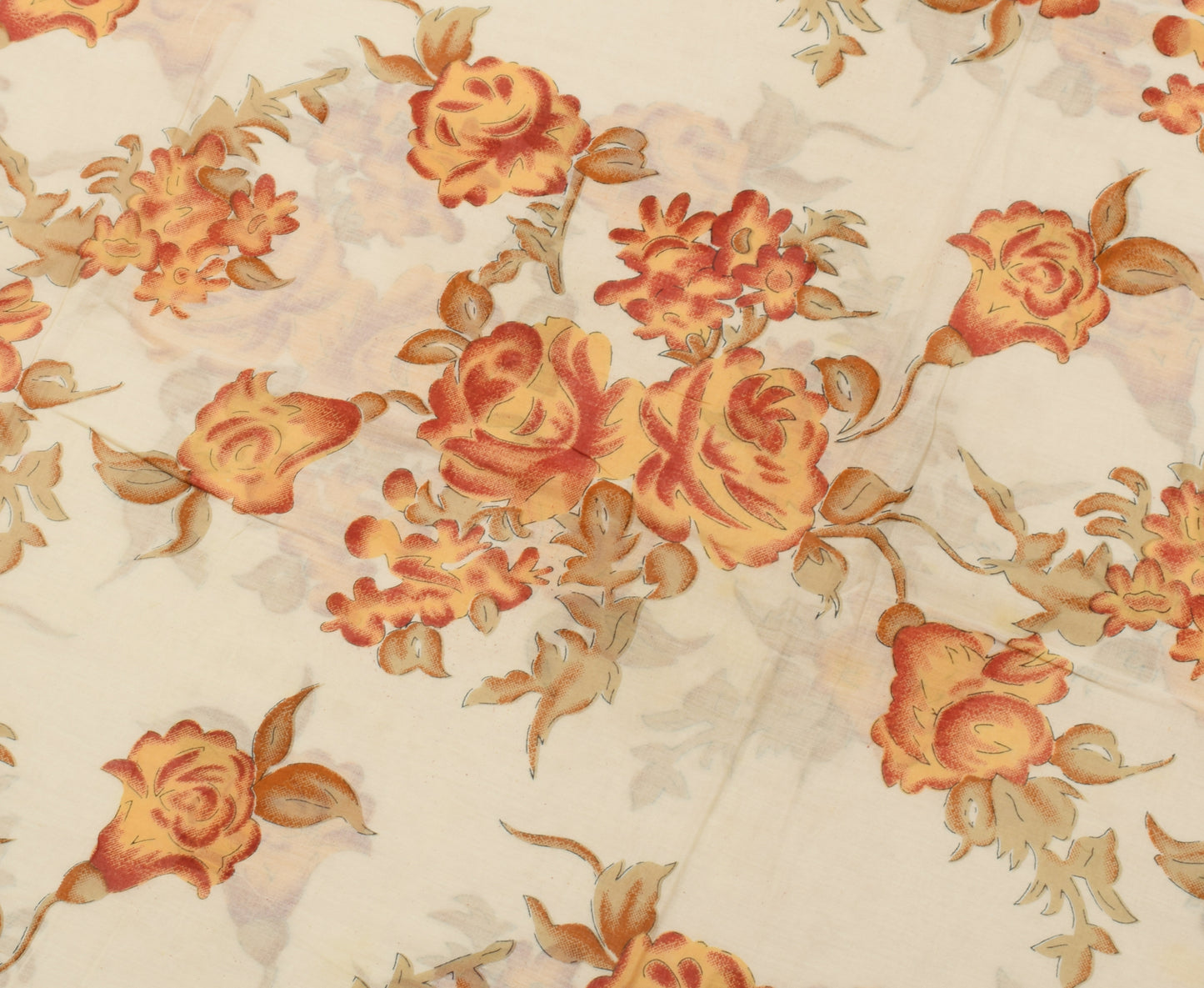 Sushila Vintage Cream Saree 100% Pure Cotton Printed Floral Soft Craft Fabric