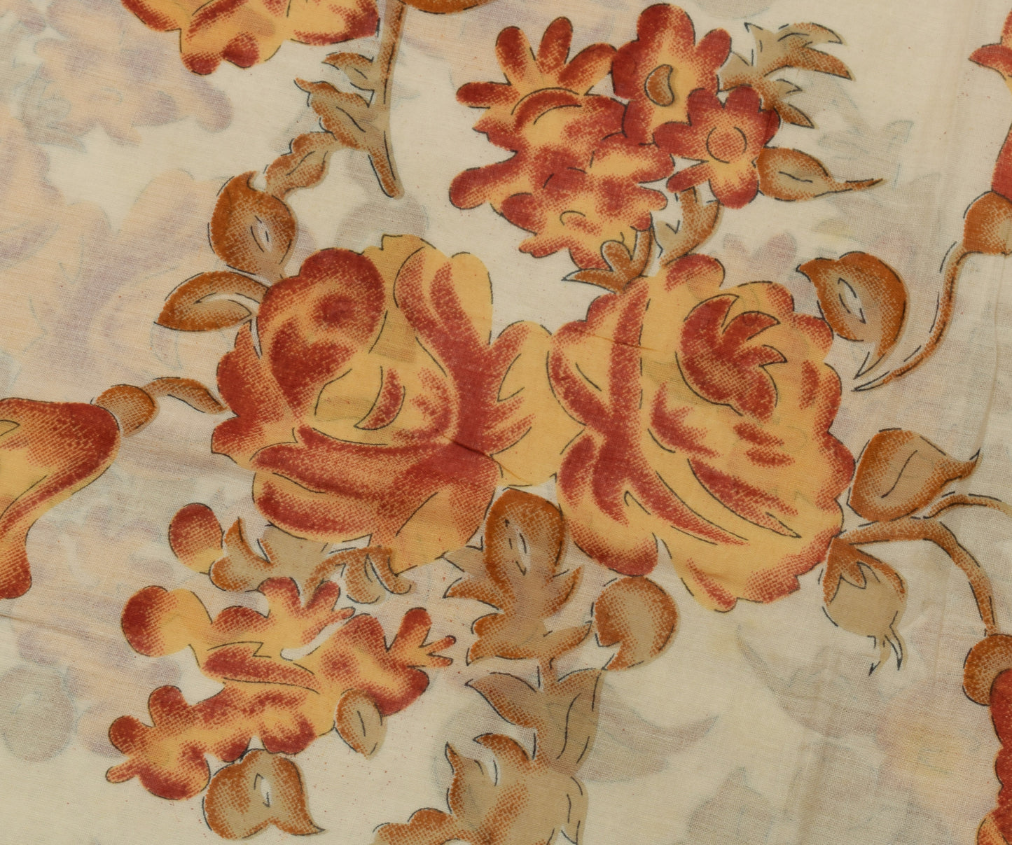 Sushila Vintage Cream Saree 100% Pure Cotton Printed Floral Soft Craft Fabric
