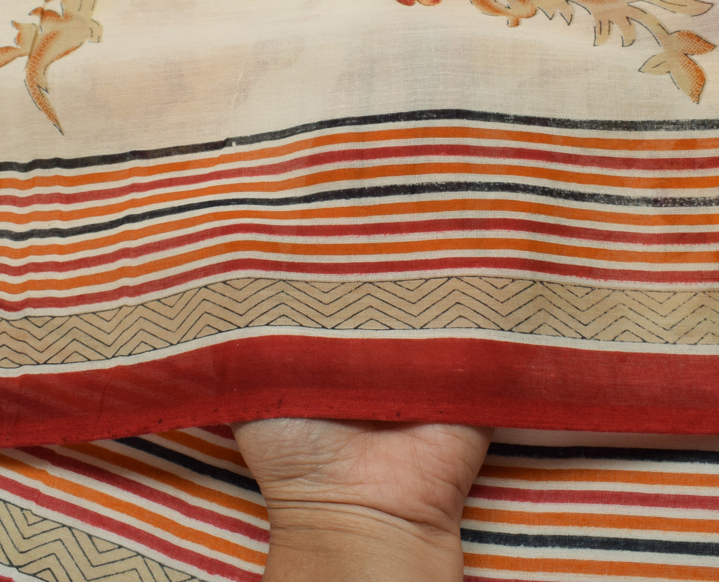 Sushila Vintage Cream Saree 100% Pure Cotton Printed Floral Soft Craft Fabric