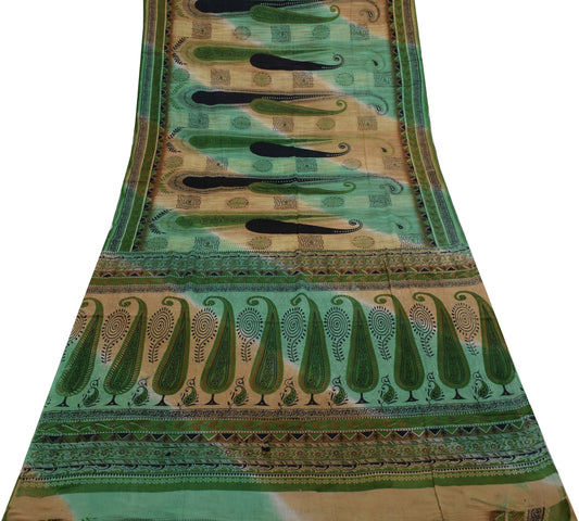 Sushila Vintage Multi-Color Saree Pure Cotton Printed Paisley Soft Craft Fabric