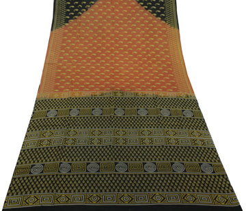 Sushila Vintage Brown Saree 100% Pure Cotton Printed Paisley Soft Craft Fabric