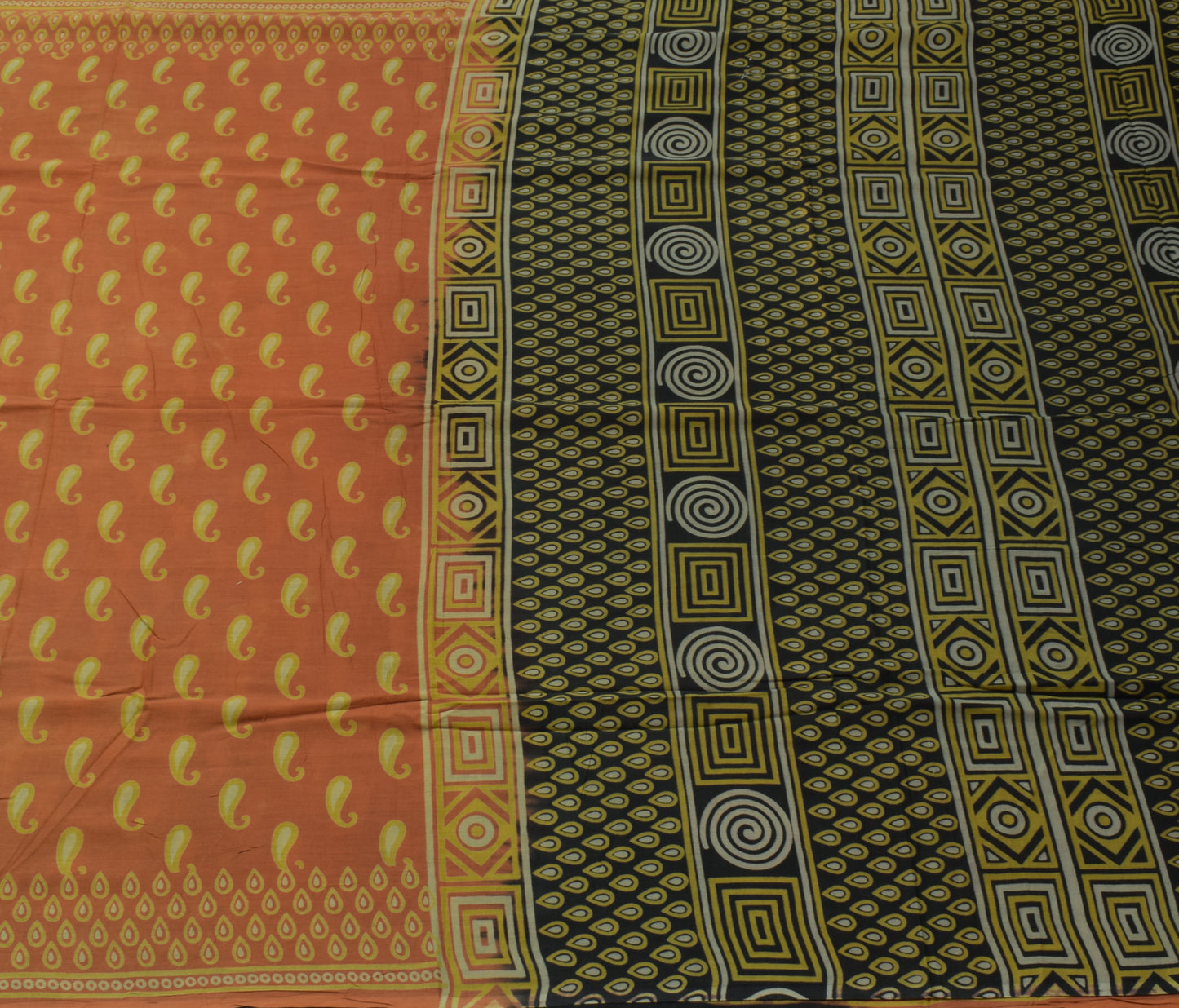 Sushila Vintage Brown Saree 100% Pure Cotton Printed Paisley Soft Craft Fabric