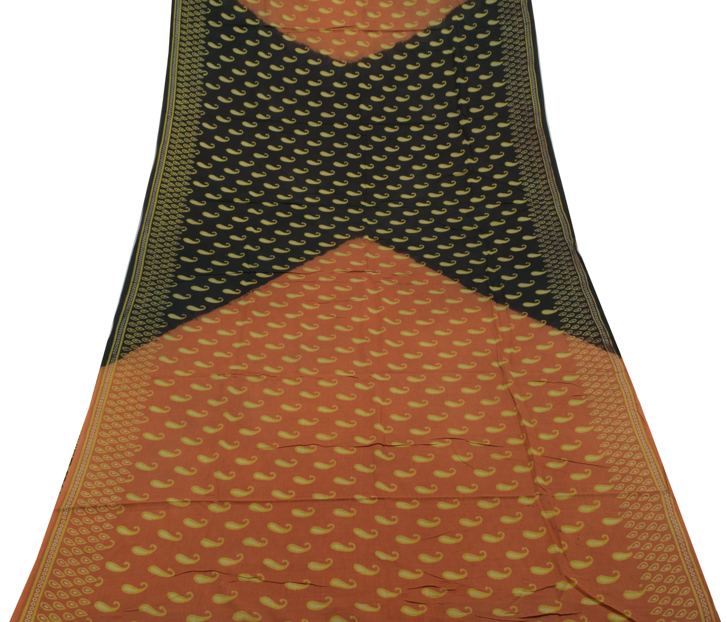 Sushila Vintage Brown Saree 100% Pure Cotton Printed Paisley Soft Craft Fabric