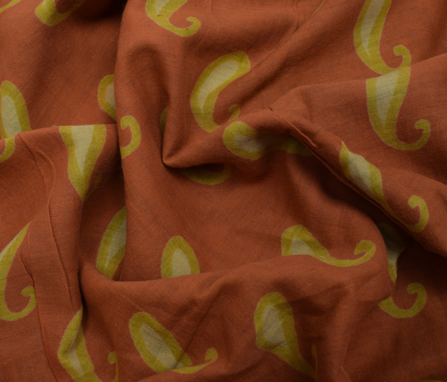 Sushila Vintage Brown Saree 100% Pure Cotton Printed Paisley Soft Craft Fabric