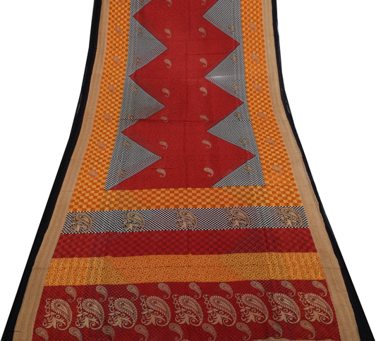 Sushila Vintage Indian Saree 100% Pure Cotton Printed Paisley Soft Craft Fabric