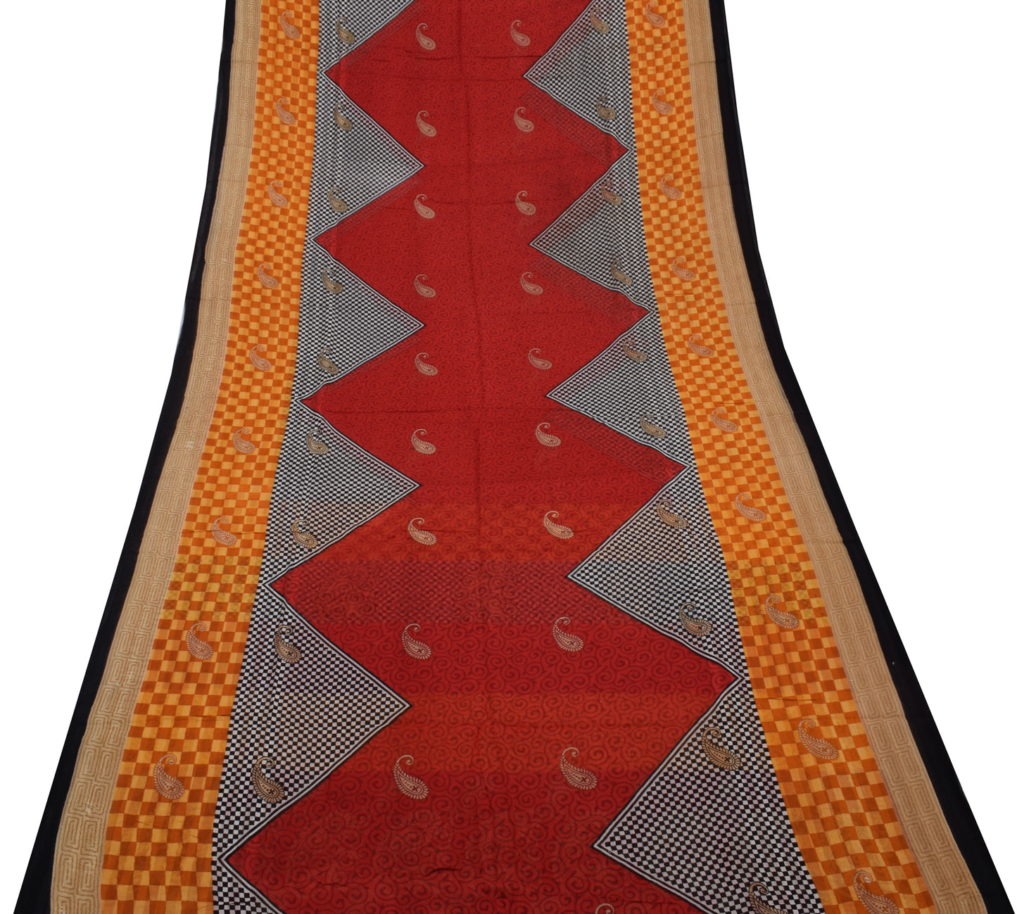 Sushila Vintage Indian Saree 100% Pure Cotton Printed Paisley Soft Craft Fabric