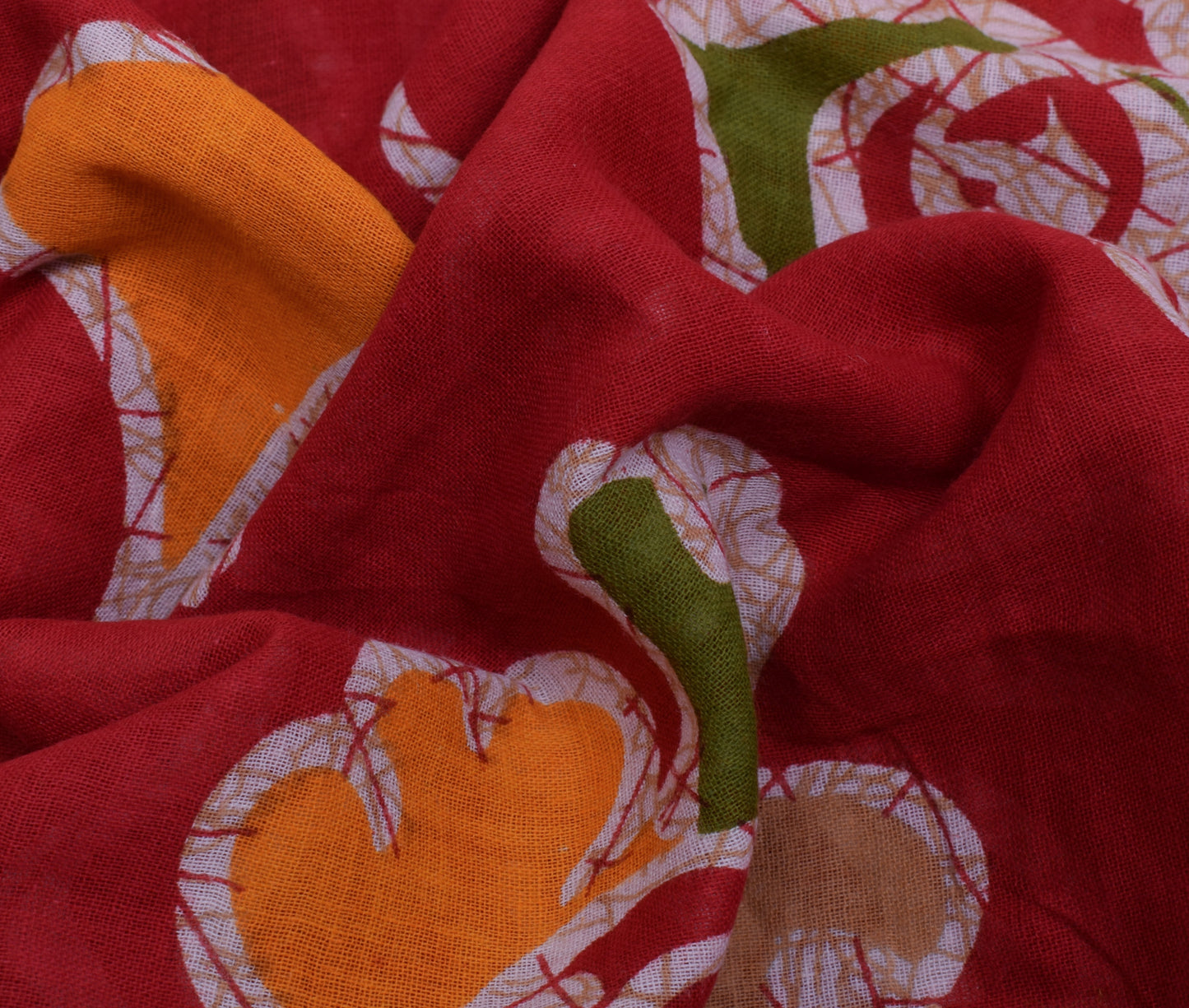 Sushila Vintage Red Saree 100% Pure Cotton Printed Floral Soft Craft Sari Fabric