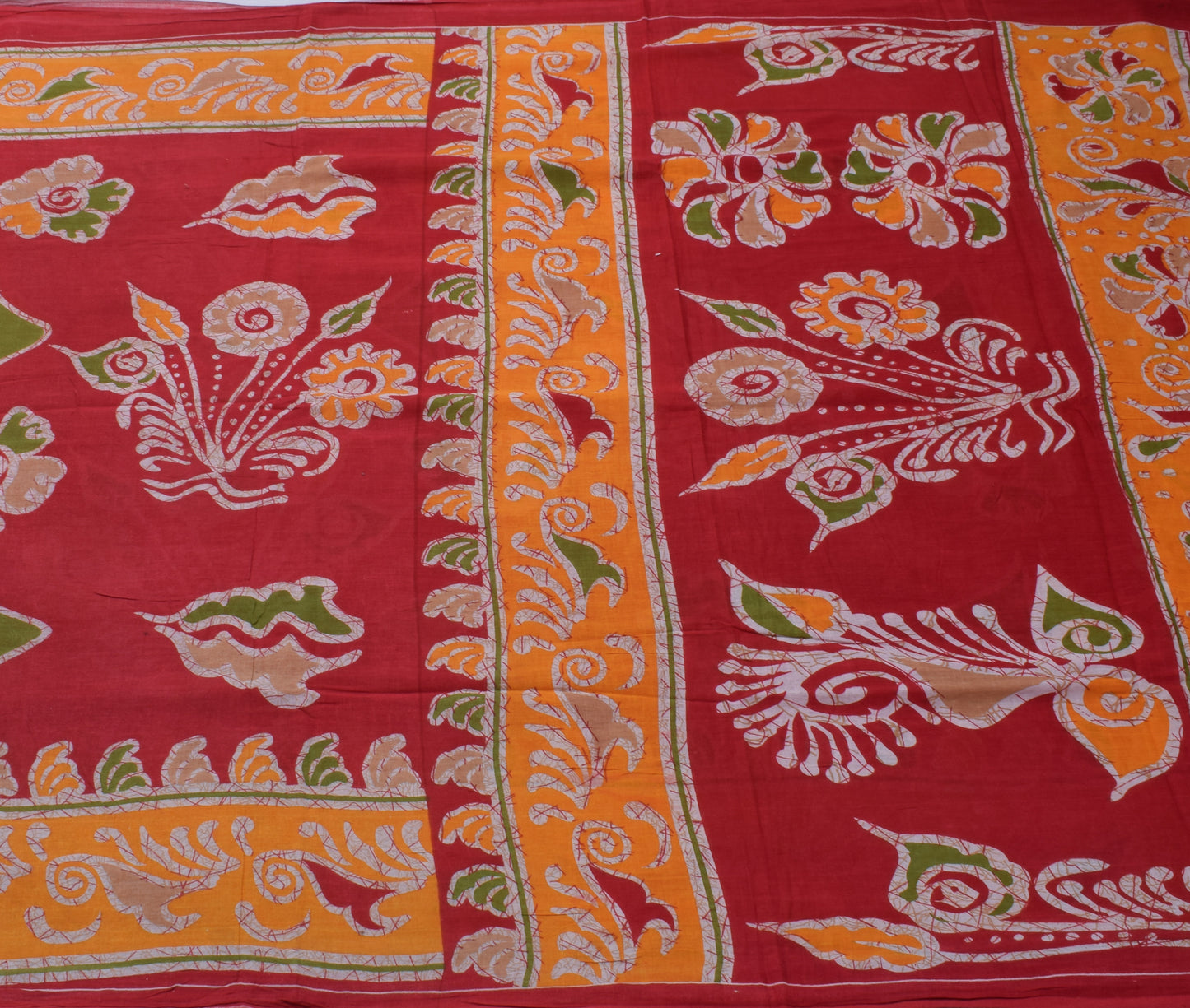 Sushila Vintage Red Saree 100% Pure Cotton Printed Floral Soft Craft Sari Fabric