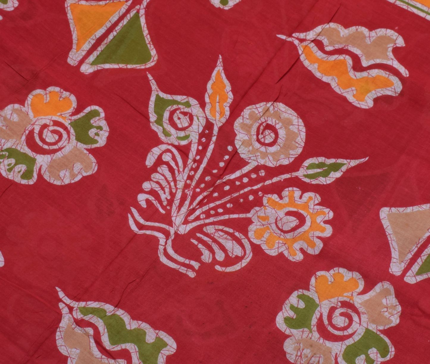Sushila Vintage Red Saree 100% Pure Cotton Printed Floral Soft Craft Sari Fabric
