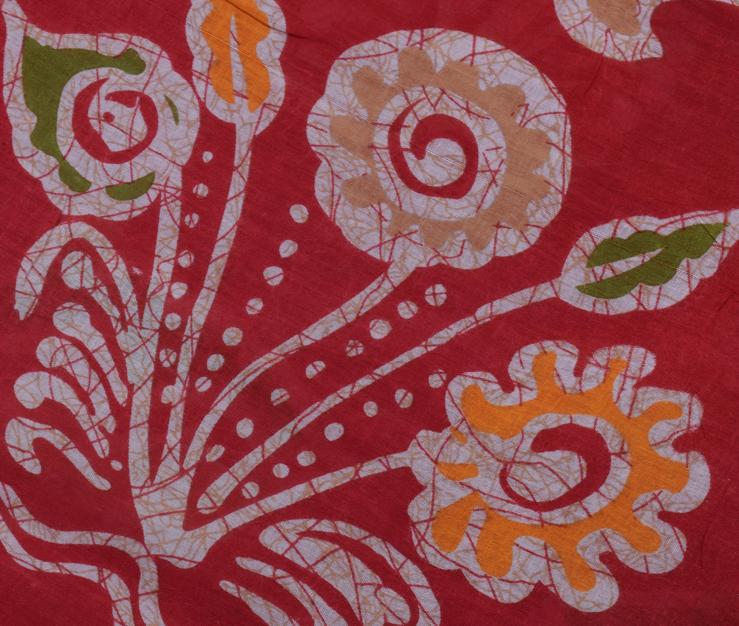 Sushila Vintage Red Saree 100% Pure Cotton Printed Floral Soft Craft Sari Fabric