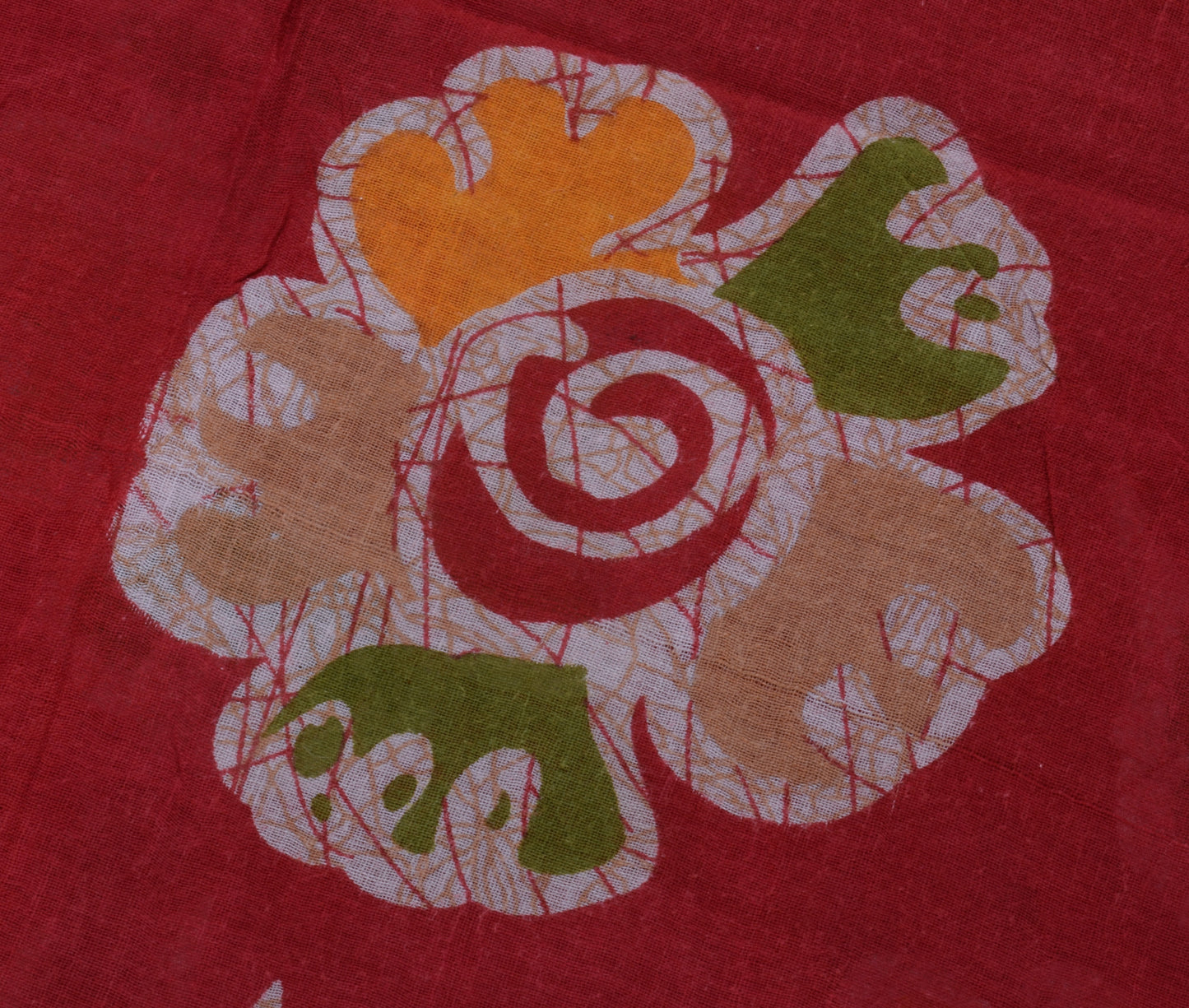 Sushila Vintage Red Saree 100% Pure Cotton Printed Floral Soft Craft Sari Fabric