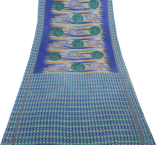 Sushila Vintage Multi-Color Saree Pure Cotton Printed Paisley Soft Craft Fabric