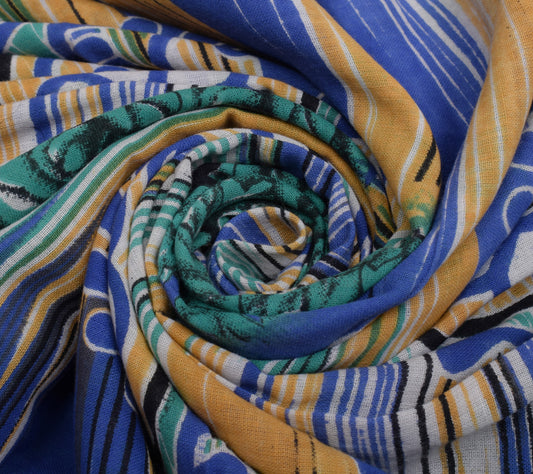Sushila Vintage Multi-Color Saree Pure Cotton Printed Paisley Soft Craft Fabric