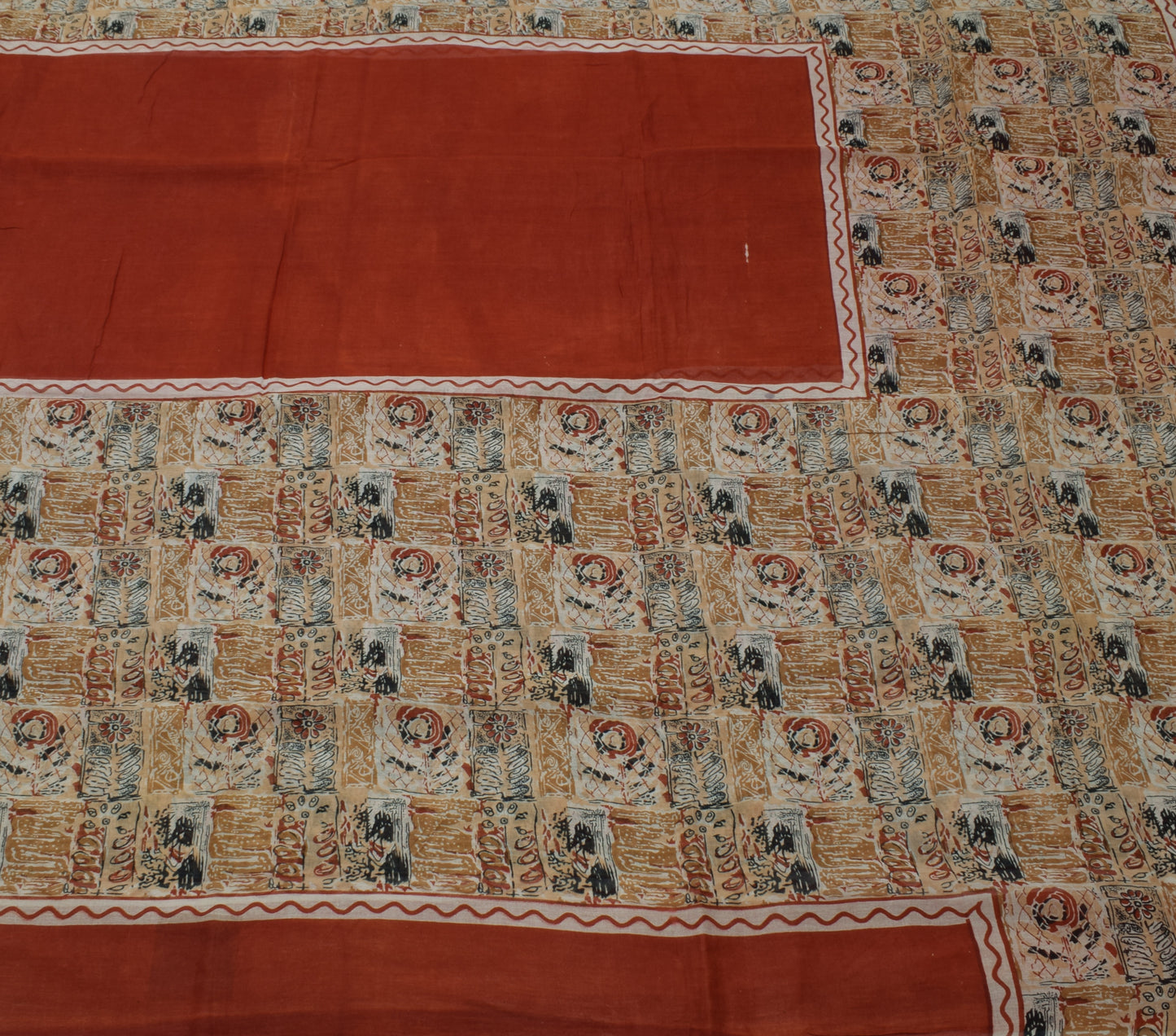 Sushila Vintage Indian Saree 100% Pure Cotton Printed Craft 5 Yard Sari Fabric