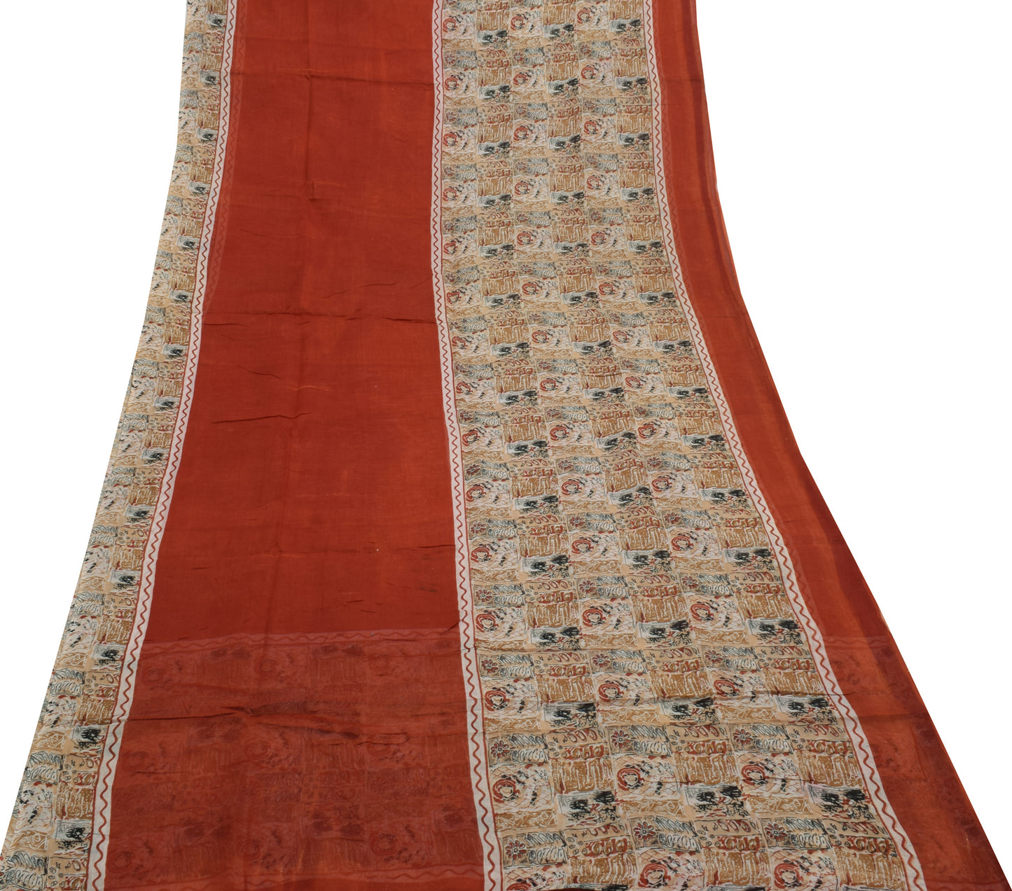 Sushila Vintage Indian Saree 100% Pure Cotton Printed Craft 5 Yard Sari Fabric