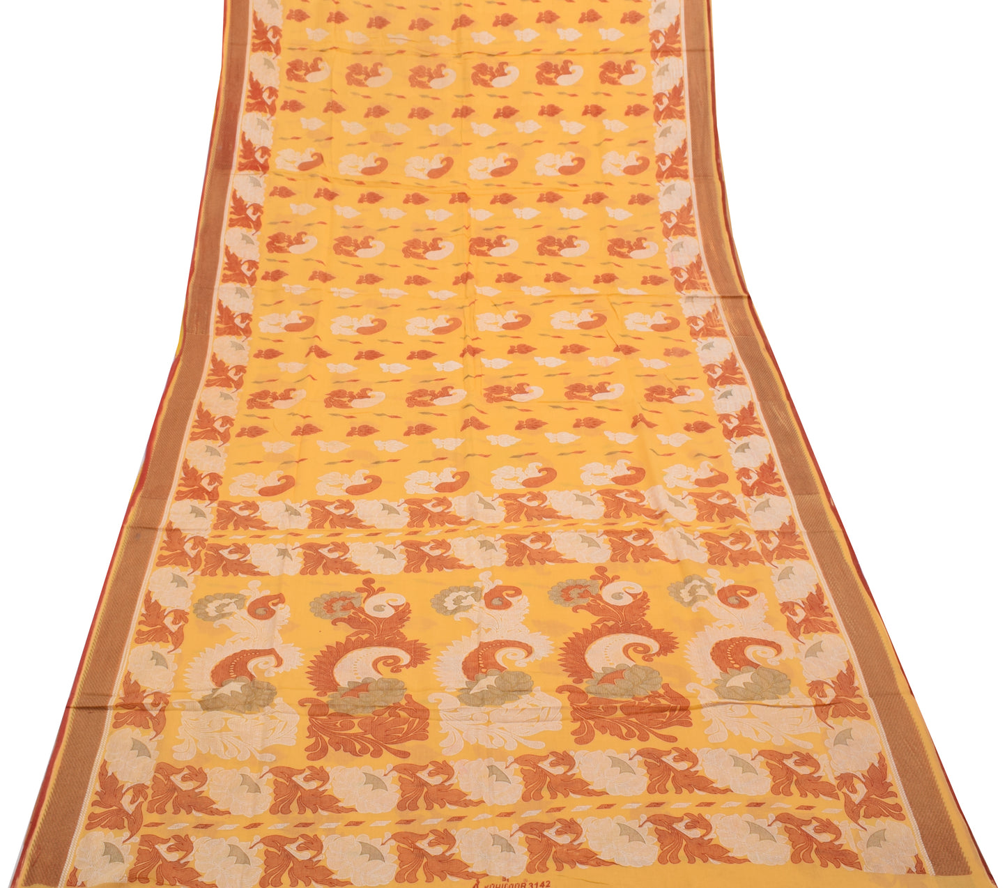 Sushila Vintage Yellow Saree 100% Pure Cotton Printed Floral Soft Craft Fabric