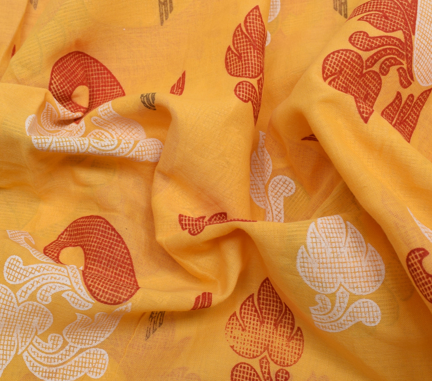 Sushila Vintage Yellow Saree 100% Pure Cotton Printed Floral Soft Craft Fabric