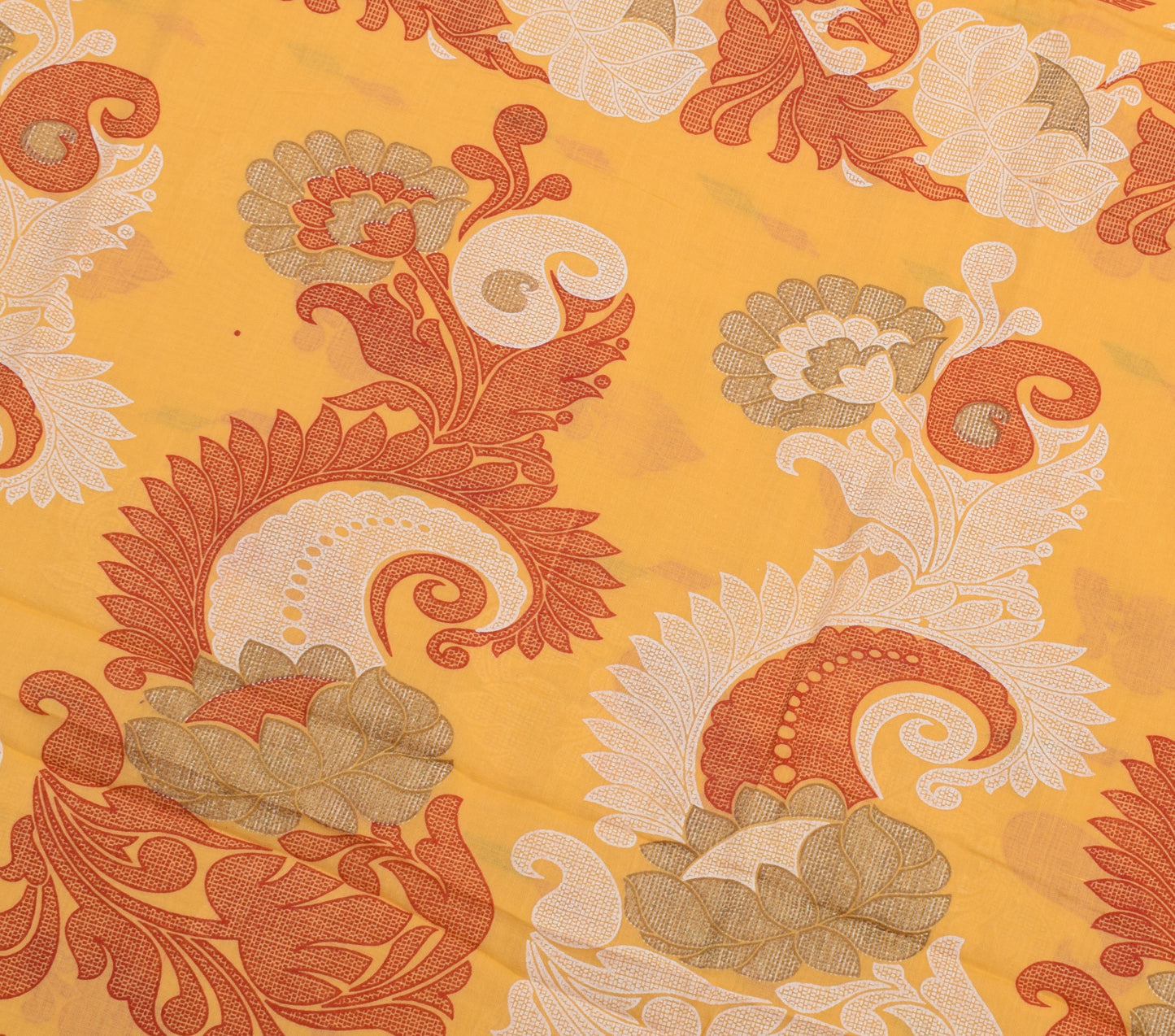 Sushila Vintage Yellow Saree 100% Pure Cotton Printed Floral Soft Craft Fabric