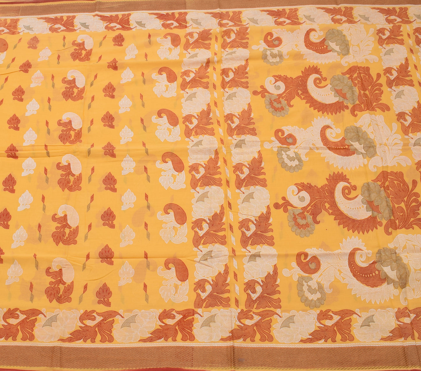 Sushila Vintage Yellow Saree 100% Pure Cotton Printed Floral Soft Craft Fabric