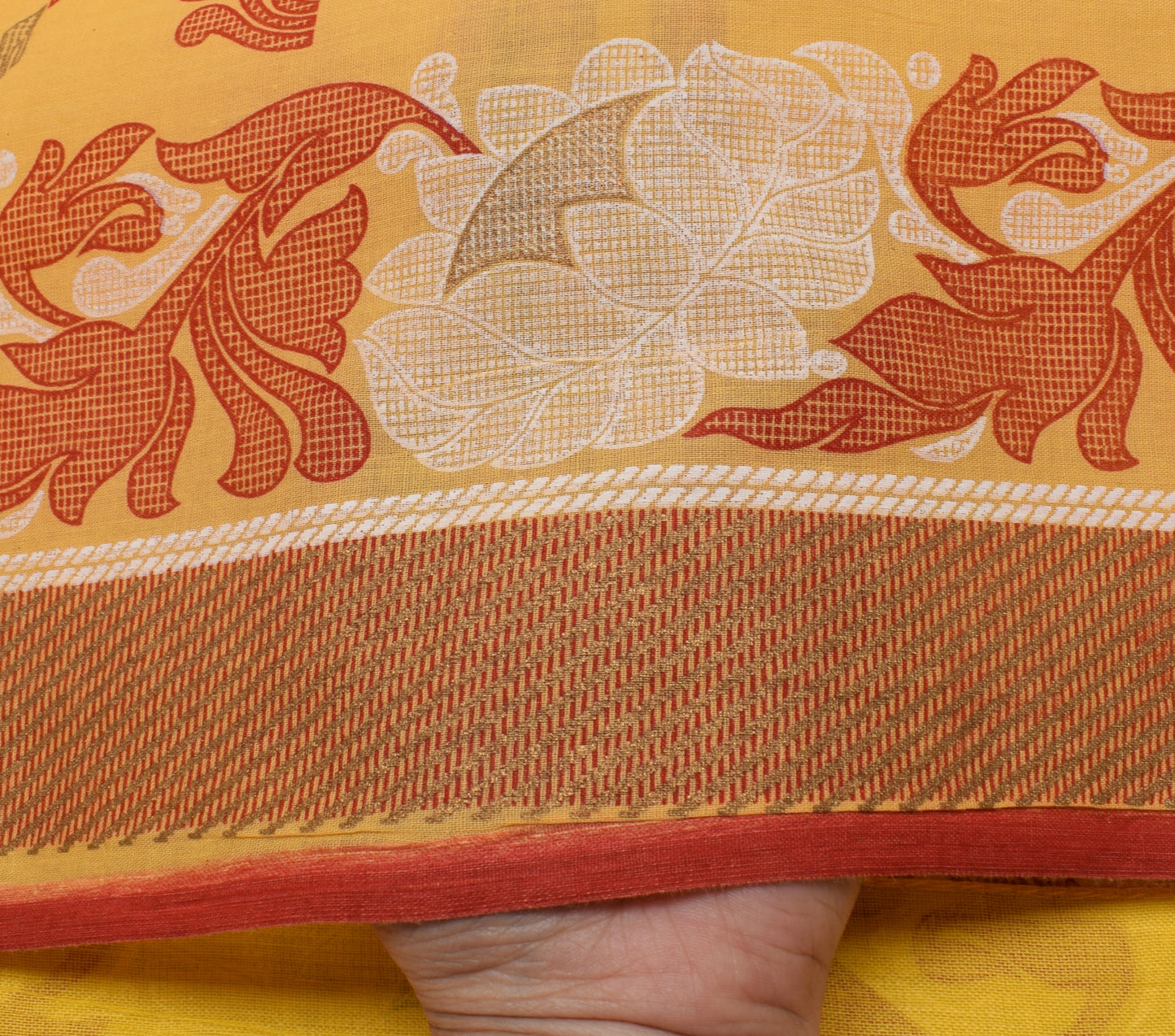 Sushila Vintage Yellow Saree 100% Pure Cotton Printed Floral Soft Craft Fabric