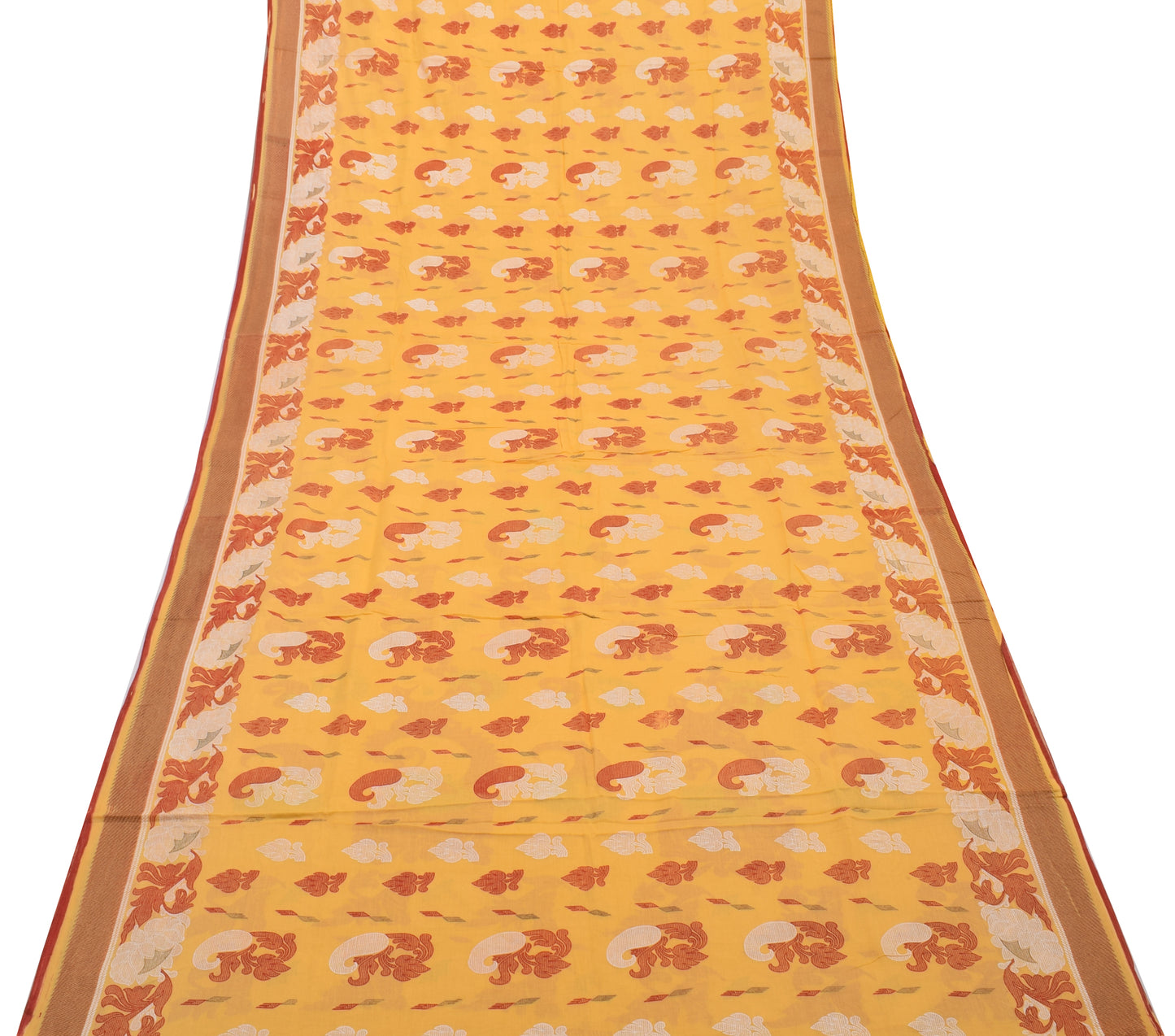 Sushila Vintage Yellow Saree 100% Pure Cotton Printed Floral Soft Craft Fabric