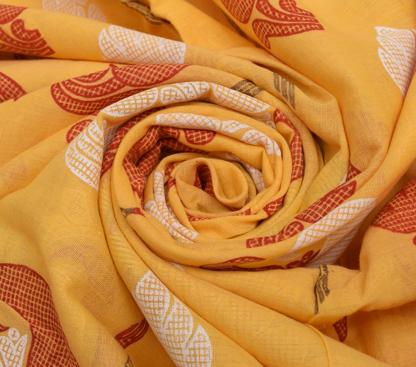 Sushila Vintage Yellow Saree 100% Pure Cotton Printed Floral Soft Craft Fabric