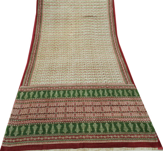 Sushila Vintage Indian Saree 100% Pure Cotton Printed Floral Soft Craft Fabric