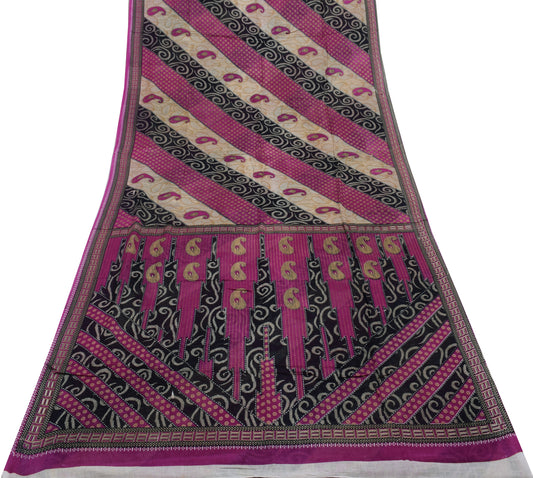 Sushila Vintage Multi-Color Saree Pure Cotton Printed Paisley Soft Craft Fabric