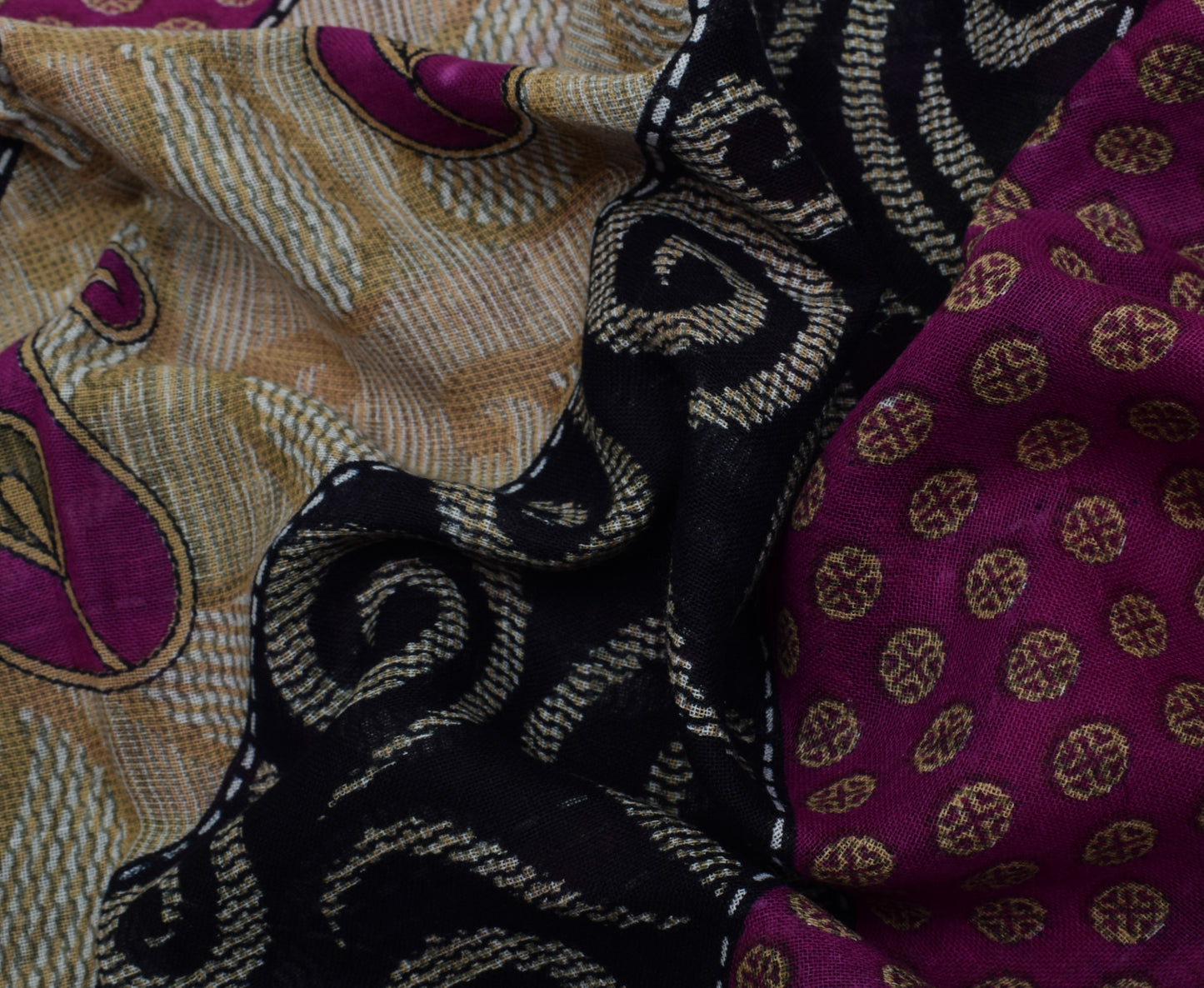 Sushila Vintage Multi-Color Saree Pure Cotton Printed Paisley Soft Craft Fabric