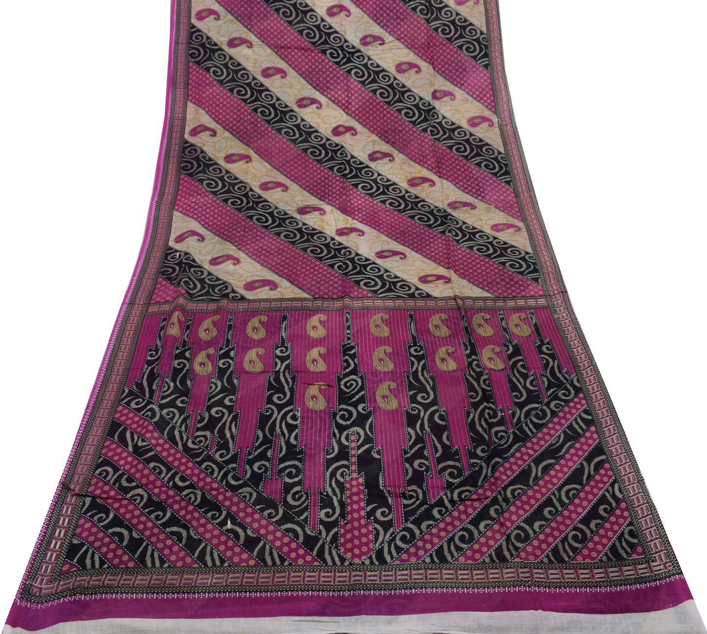 Sushila Vintage Multi-Color Saree Pure Cotton Printed Paisley Soft Craft Fabric