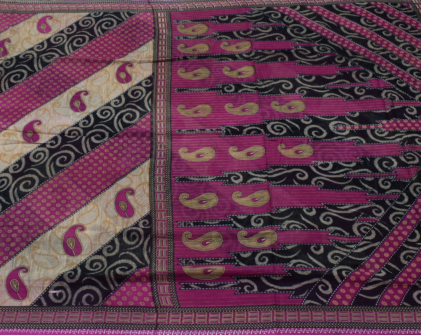 Sushila Vintage Multi-Color Saree Pure Cotton Printed Paisley Soft Craft Fabric