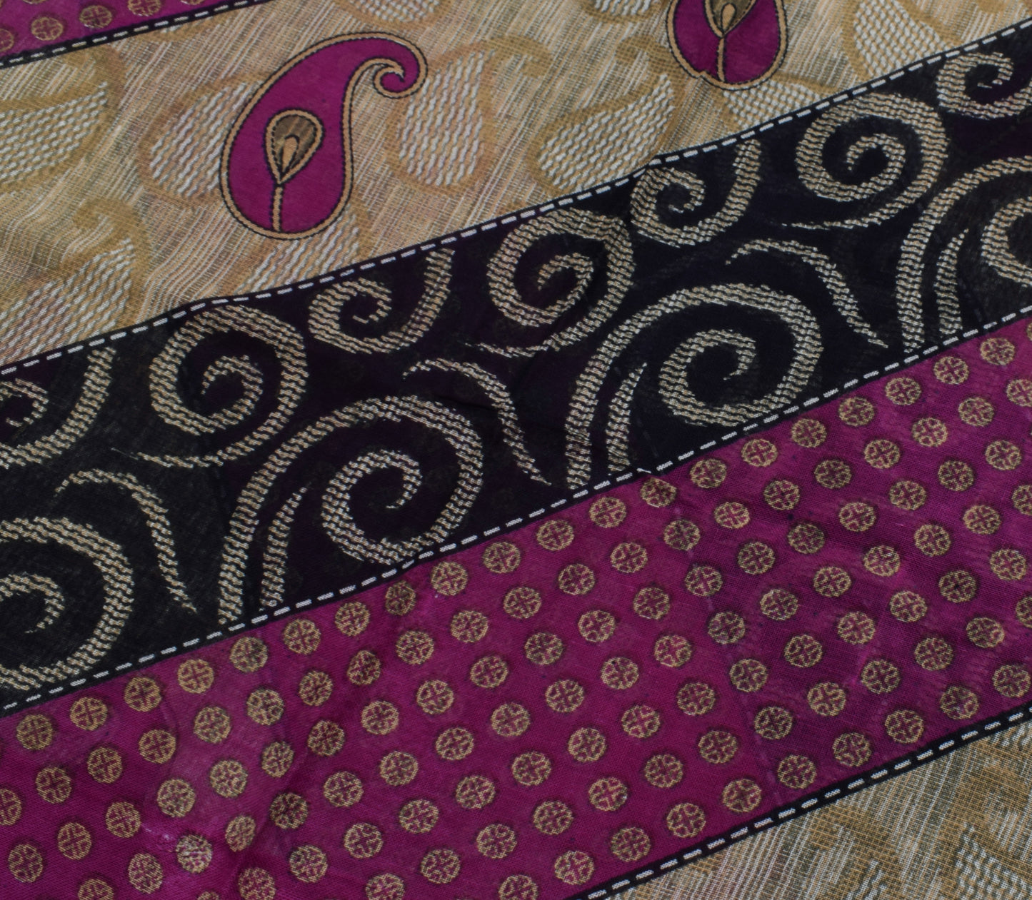 Sushila Vintage Multi-Color Saree Pure Cotton Printed Paisley Soft Craft Fabric