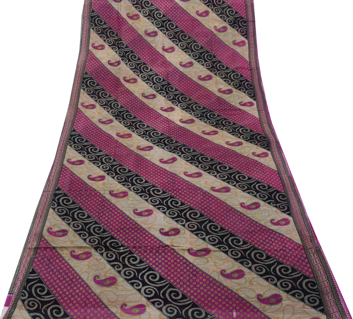 Sushila Vintage Multi-Color Saree Pure Cotton Printed Paisley Soft Craft Fabric