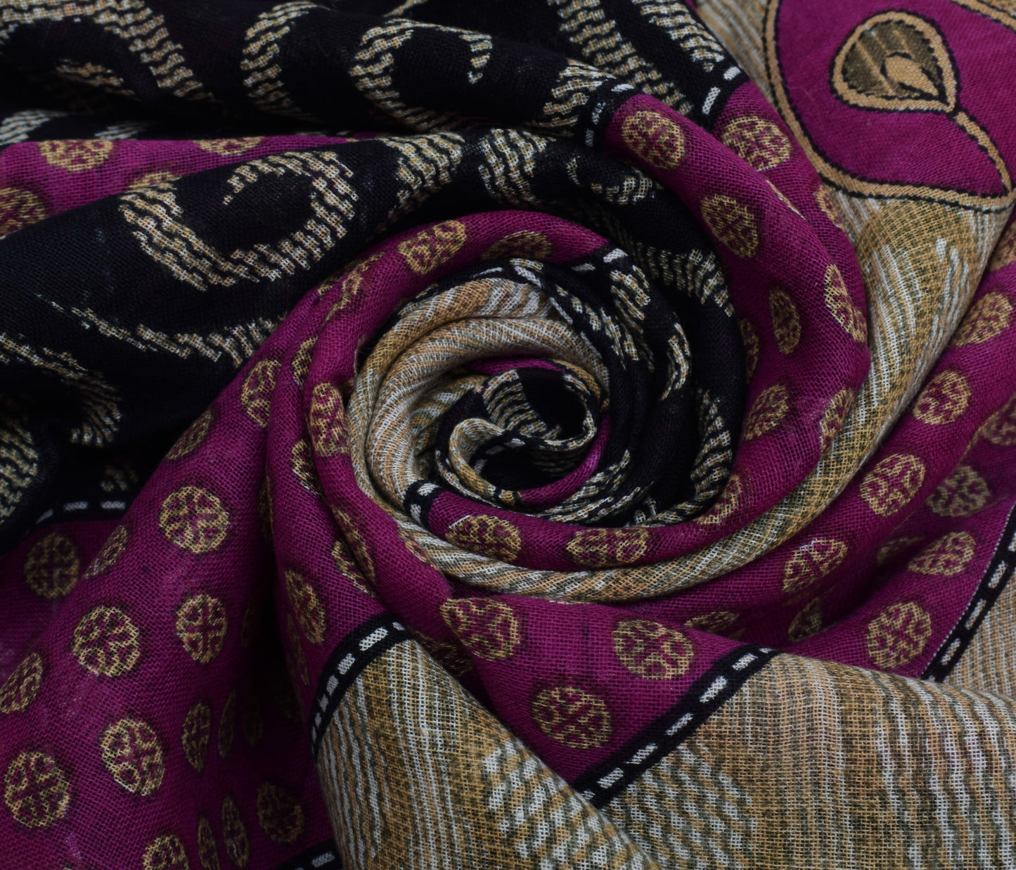 Sushila Vintage Multi-Color Saree Pure Cotton Printed Paisley Soft Craft Fabric