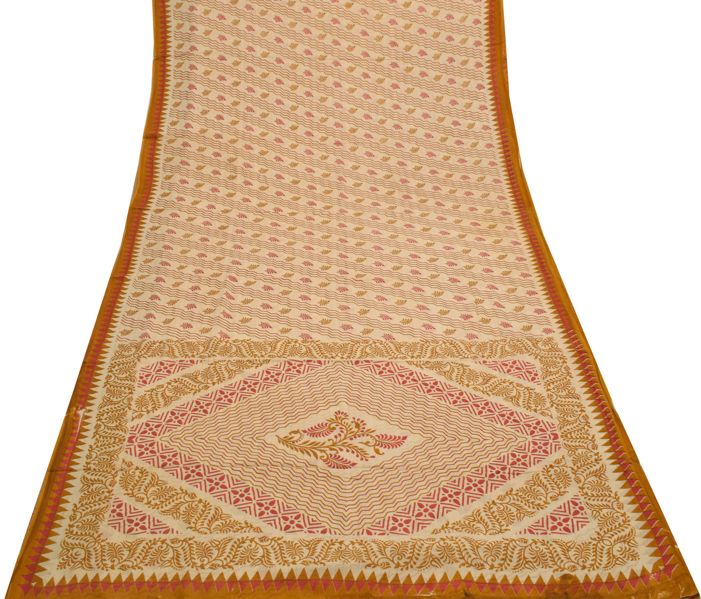 Sushila Vintage Light Brown Saree Pure Cotton Printed Floral Soft Craft Fabric