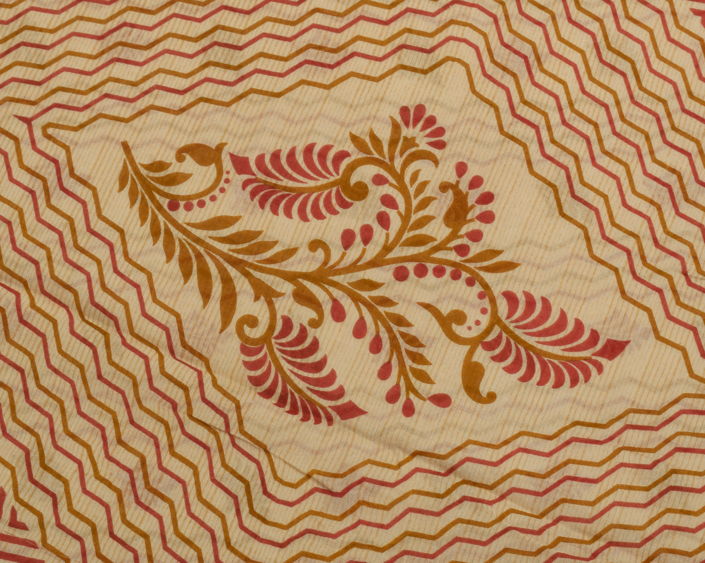 Sushila Vintage Light Brown Saree Pure Cotton Printed Floral Soft Craft Fabric