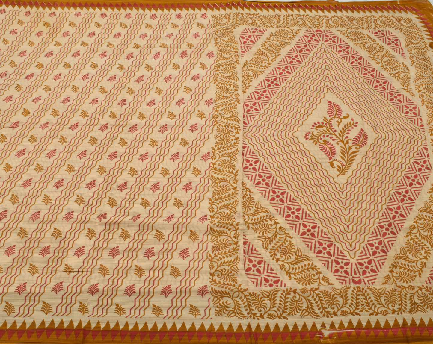 Sushila Vintage Light Brown Saree Pure Cotton Printed Floral Soft Craft Fabric