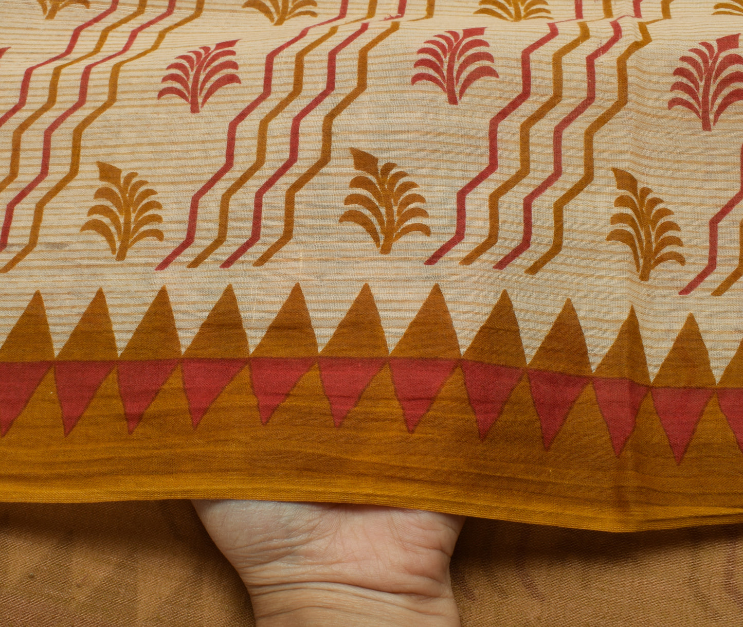 Sushila Vintage Light Brown Saree Pure Cotton Printed Floral Soft Craft Fabric