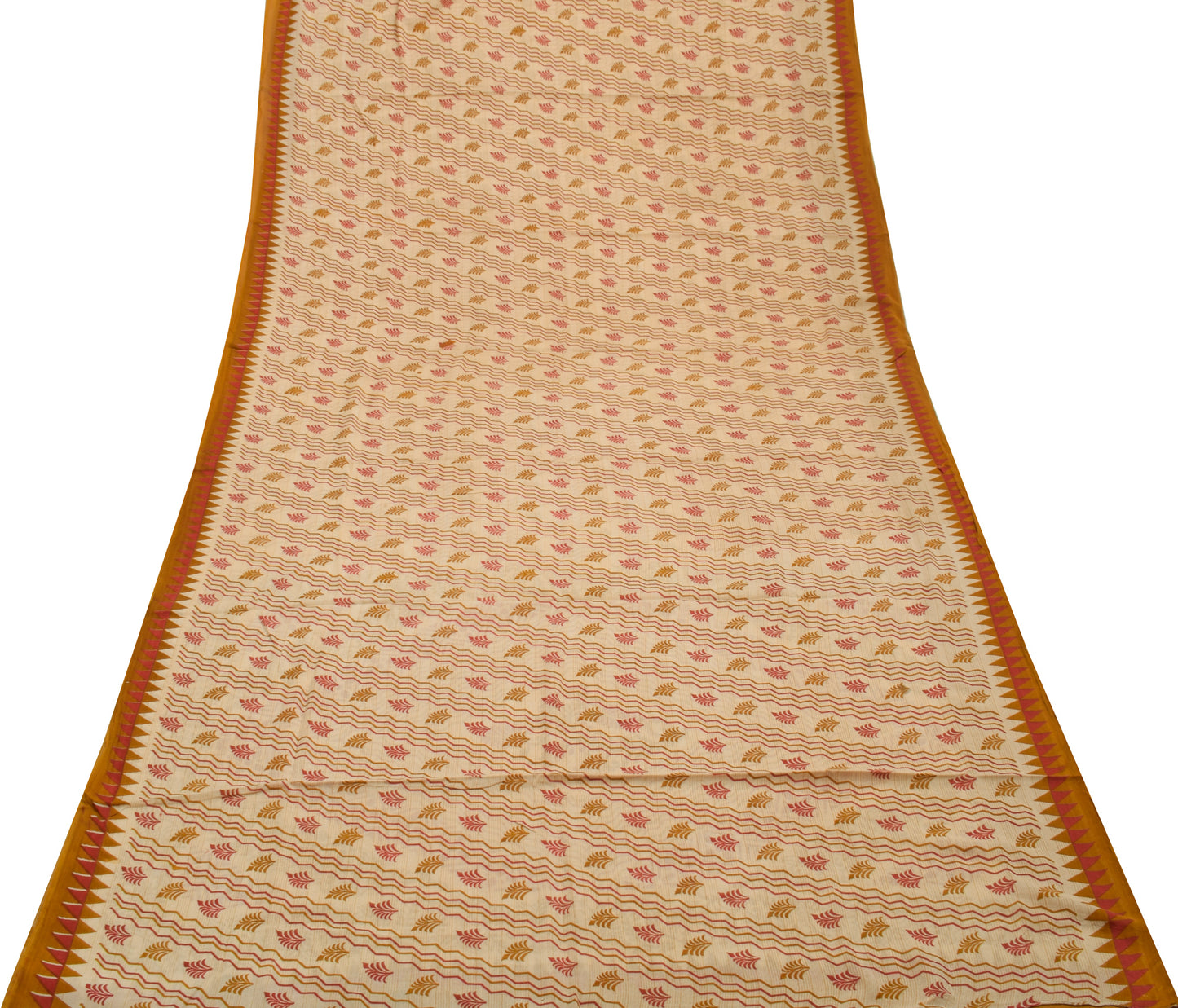 Sushila Vintage Light Brown Saree Pure Cotton Printed Floral Soft Craft Fabric