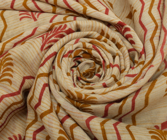 Sushila Vintage Light Brown Saree Pure Cotton Printed Floral Soft Craft Fabric