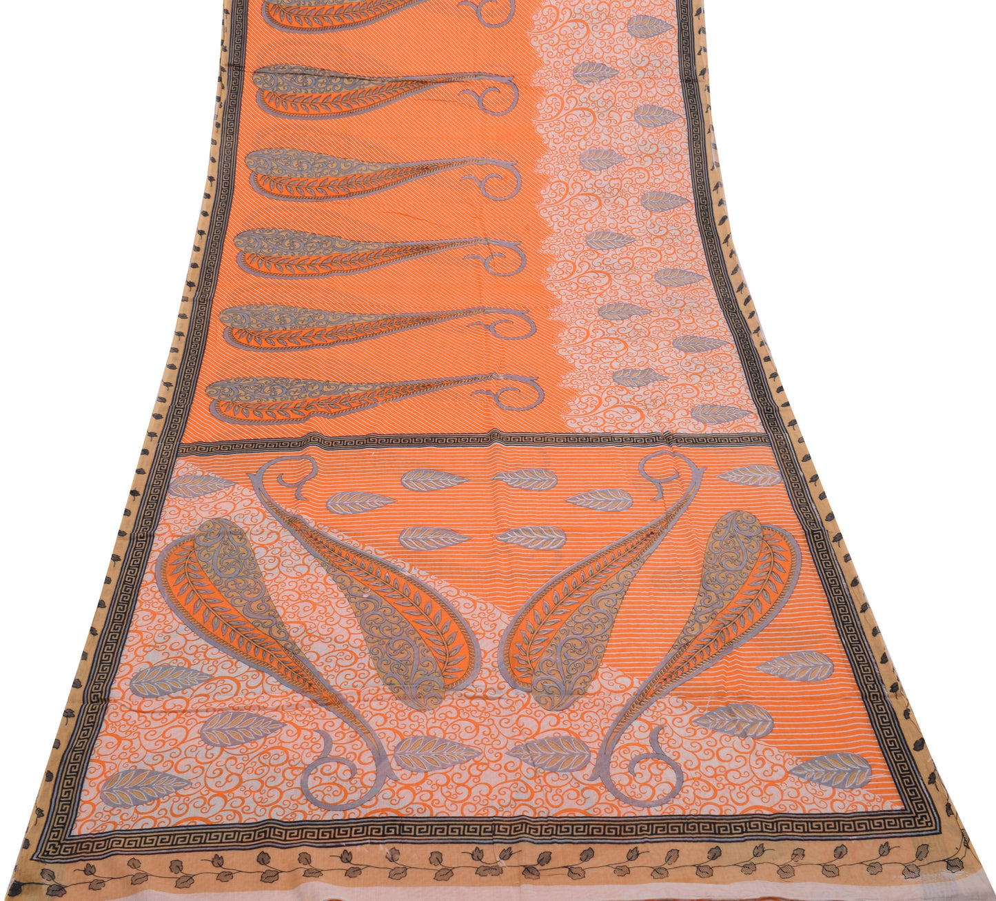 Sushila Vintage Indian Saree 100% Pure Cotton Printed Paisley Soft Craft Fabric